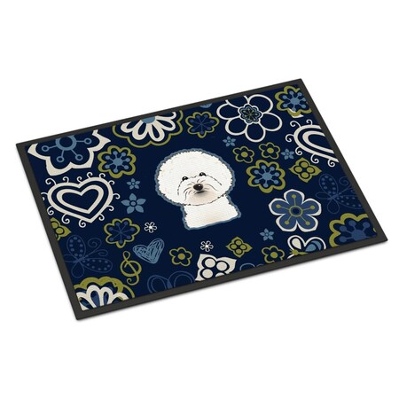 Carolines Treasures 24 x 36 in. Blue Flowers Bichon Frise Indoor or Outdoor Mat BB5068JMAT